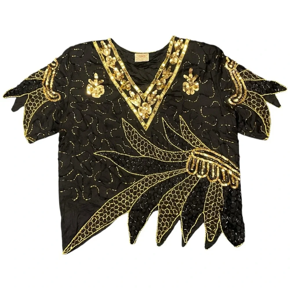 ✨‎ Vintage SND 100% Silk Hand Beaded Sequin Top | Made in India | Women’s L